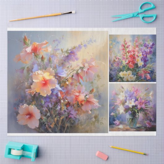 Papier Mousseline Fleurs peintes (Artisanat)