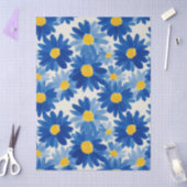 Papier Mousseline Fleurs peintes bleu et jaune (Artisanat)