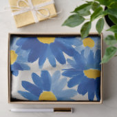 Papier Mousseline Fleurs peintes bleu et jaune (Cadeau)