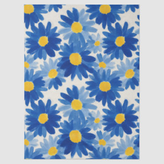 Papier Mousseline Fleurs peintes bleu et jaune