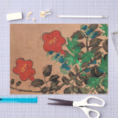 Papier Mousseline Fleurs peintes rouges et bleues pour découpage (Artisanat)