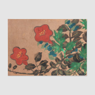 Papier Mousseline Fleurs peintes rouges et bleues pour découpage