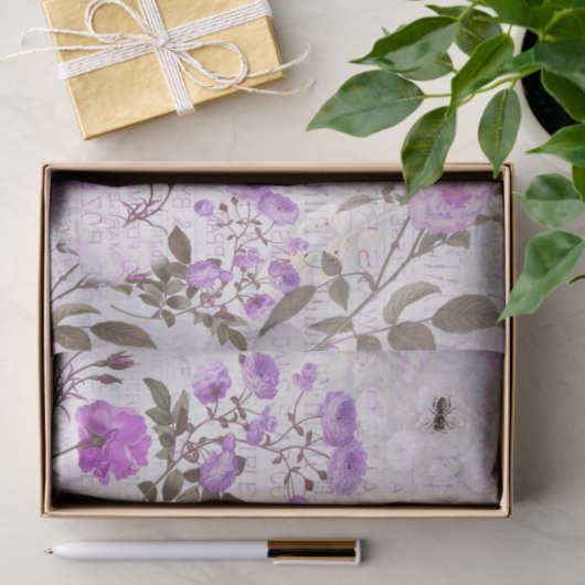 Papier Mousseline Fleurs pourpres et abeilles (Cadeau)