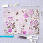 Papier Mousseline Fleurs pourpres et abeilles (Artisanat)