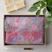 Papier Mousseline Fleurs pressées délicates sur rose avec nom/mot (Cadeau)