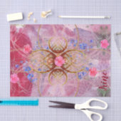 Papier Mousseline Fleurs pressées délicates sur rose avec nom/mot (Artisanat)