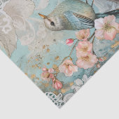 Papier Mousseline Fleurs printanières avec oiseau bleu (Détail)