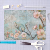 Papier Mousseline Fleurs printanières avec oiseau bleu (Artisanat)