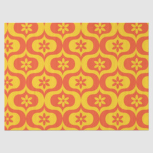 Papier Mousseline Fleurs Rétro sur Motif Ogee Jaune et Rouge