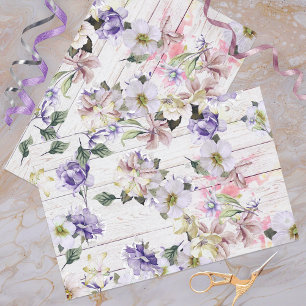 Papier Mousseline Fleurs rétro Vintages romantiques sur le bois de l