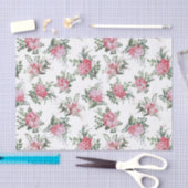 Papier Mousseline Fleurs romantiques et fougères roses (Artisanat)