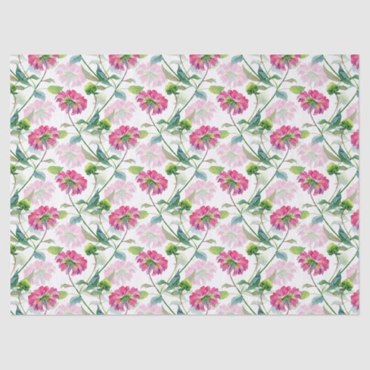 Papier Mousseline Fleurs rose et bleu-vert Motif Aquarelles (Recto)