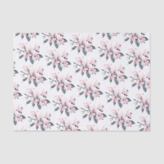 Papier Mousseline Fleurs rose et gris Motif Aquarelle classique (Recto)