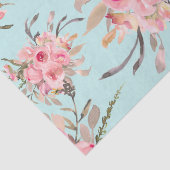 Papier Mousseline Fleurs rose pâle sur bleu clair (Détail)