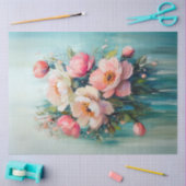 Papier Mousseline Fleurs roses Abstraites Turquoise Découpage Arrièr (Artisanat)