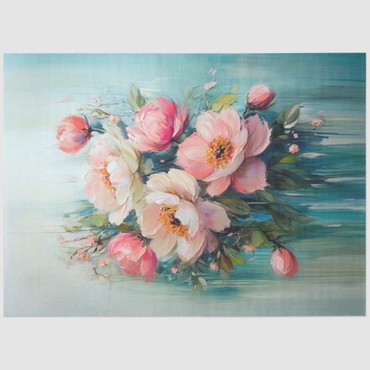 Papier Mousseline Fleurs roses Abstraites Turquoise Découpage Arrièr (Recto)