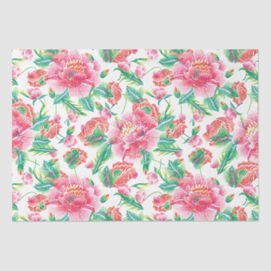 Papier Mousseline Fleurs roses brillantes Fille Motif (Recto)