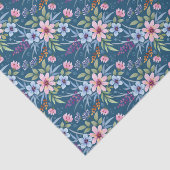 Papier Mousseline Fleurs roses dainty sur Découpage bleu (Détail)