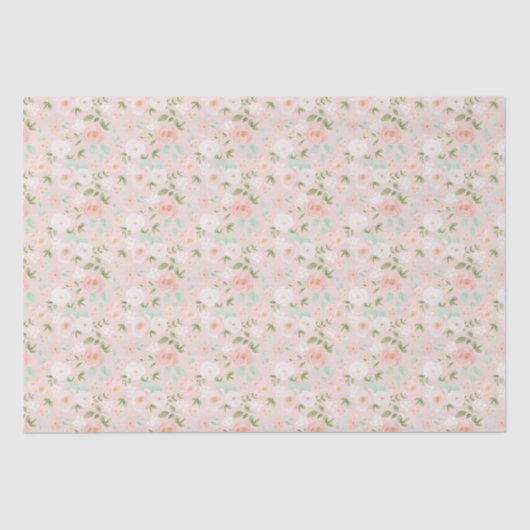 Papier Mousseline Fleurs Roses d'aquarelle en rose et en rose (Recto)