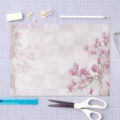 Papier Mousseline Fleurs roses délicates - Pink / White Checkerboard (Artisanat)