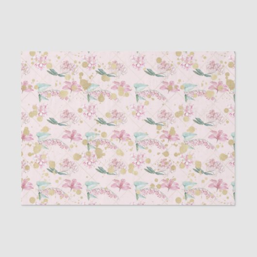 Papier Mousseline Fleurs roses (Design 19 série rose) (Recto)