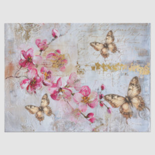 Papier Mousseline Fleurs roses élégantes Papillons Découpage vintage