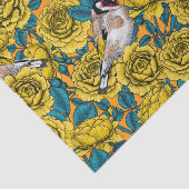 Papier Mousseline Fleurs roses et oiseaux dorés (Détail)