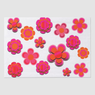 Papier Mousseline Fleurs roses et orange chaudes enveloppant les feu