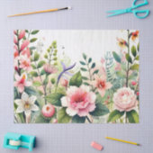 Papier Mousseline Fleurs roses Feuilles verts (Artisanat)