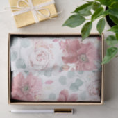 Papier Mousseline Fleurs Roses poussiéreuses et verdure Élégant (Cadeau)