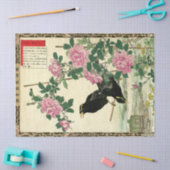 Papier Mousseline Fleurs roses roses & Découpage orientale d'oiseaux (Artisanat)