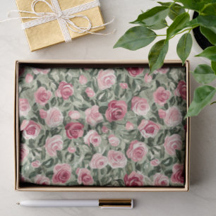 Papier Mousseline Fleurs roses rouges et vertes pour la douche de la