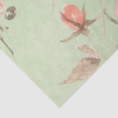 Papier Mousseline Fleurs Roses Sur Arrière - plan Vert Sage Clair (Détail)