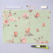 Papier Mousseline Fleurs Roses Sur Arrière - plan Vert Sage Clair (Artisanat)