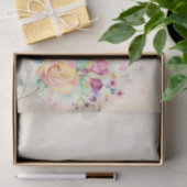 Papier Mousseline Fleurs roses sur Ecru (Cadeau)