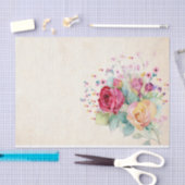 Papier Mousseline Fleurs roses sur Ecru (Artisanat)