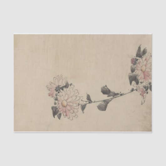 Papier Mousseline Fleurs roses sur le bas Stalk par Hokusai (Recto)