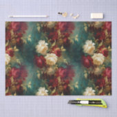 Papier Mousseline Fleurs Rouge Blanc Vert Or (Artisanat)