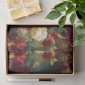 Papier Mousseline Fleurs Rouge Blanc Vert Or (Cadeau)