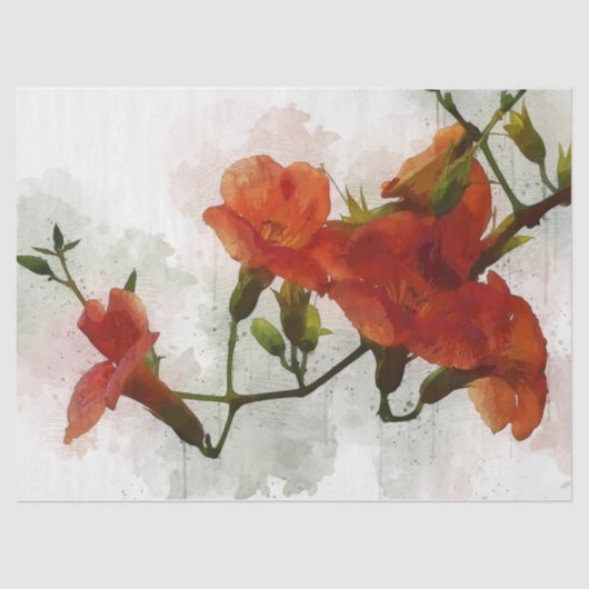 Papier Mousseline Fleurs rouges Aquarelle Art Découpage Papier Tissu (Recto)