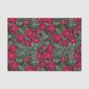 Papier Mousseline Fleurs rouges, aquarelle motifs floraux.