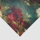 Papier Mousseline Fleurs rouges blanches vertes dorées (Détail)