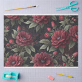 Papier Mousseline Fleurs rouges bordeaux Découpage gothique (Artisanat)