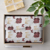 Papier Mousseline Fleurs rouges bourguignonnes et Couronnes d'or (Cadeau)