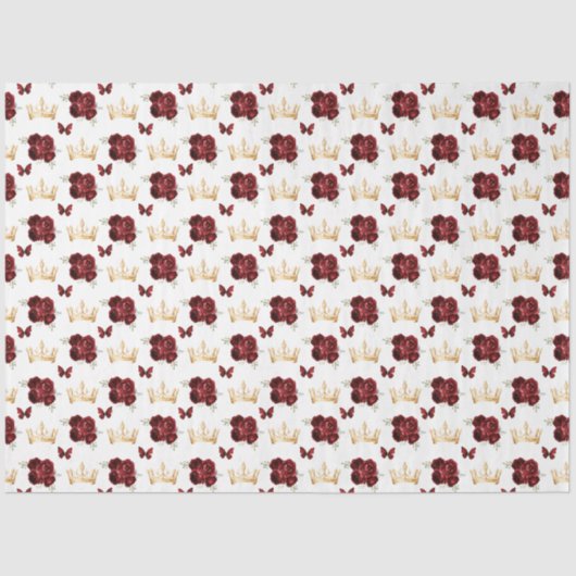 Papier Mousseline Fleurs rouges bourguignonnes et Couronnes d'or (Recto)