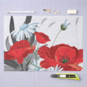 Papier Mousseline Fleurs rouges et blanches Marguerites et pavots (Artisanat)