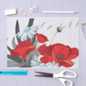 Papier Mousseline Fleurs rouges et blanches Marguerites et pavots Ti (Artisanat)