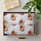 Papier Mousseline Fleurs rouges et Motif vert (Cadeau)