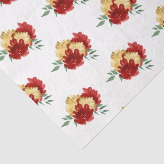 Papier Mousseline Fleurs rouges et Motif vert (Détail)