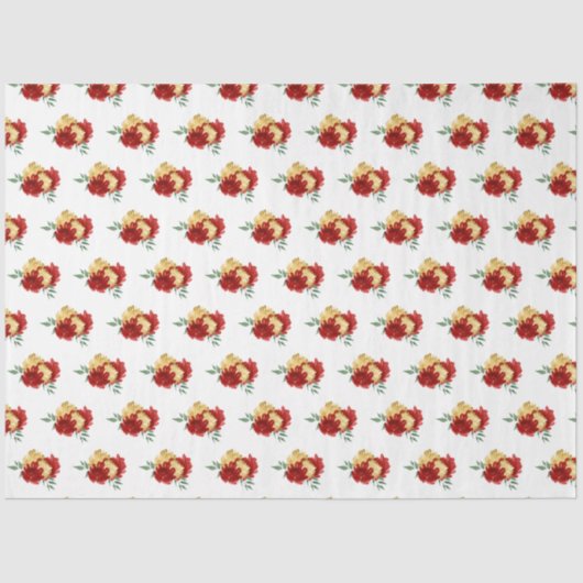 Papier Mousseline Fleurs rouges et Motif vert (Recto)